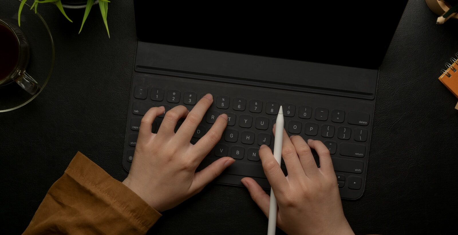 overhead shot of person typing